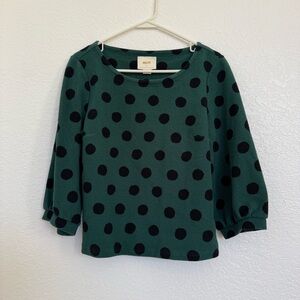 Maeve by Anthropologie Teal and Black Polka Dot Blouse